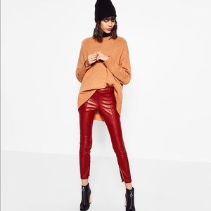 Zara High Waisted Faux Red Leather Leggings XS